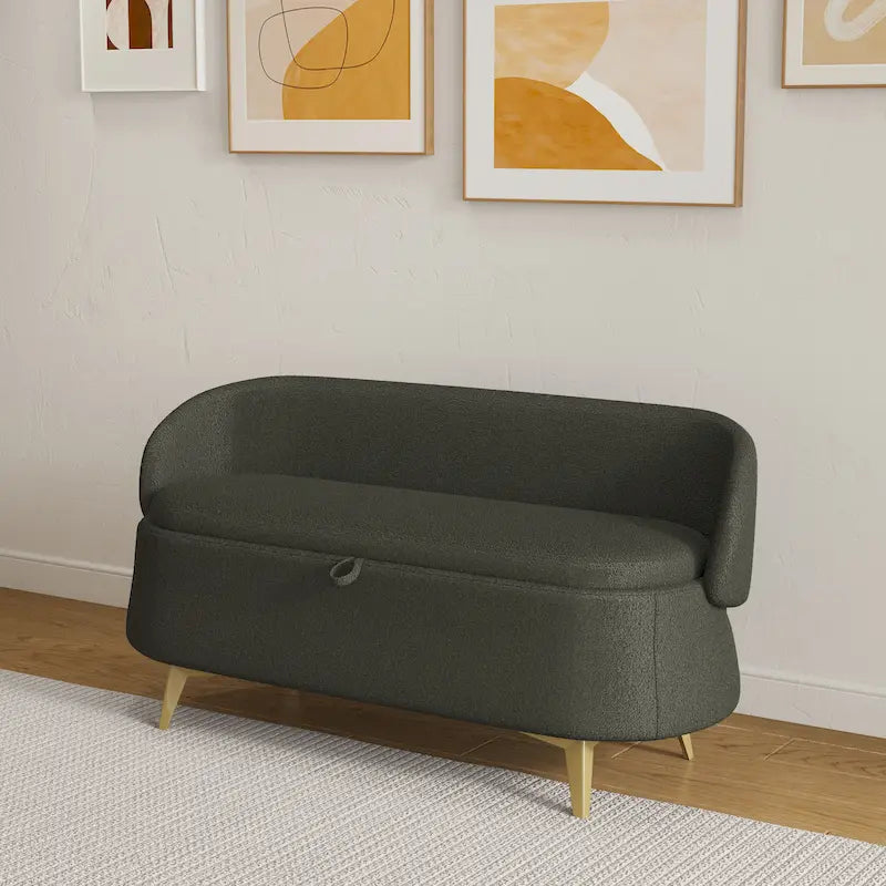 Gray Rectangular Storage Bench with Metal Legs