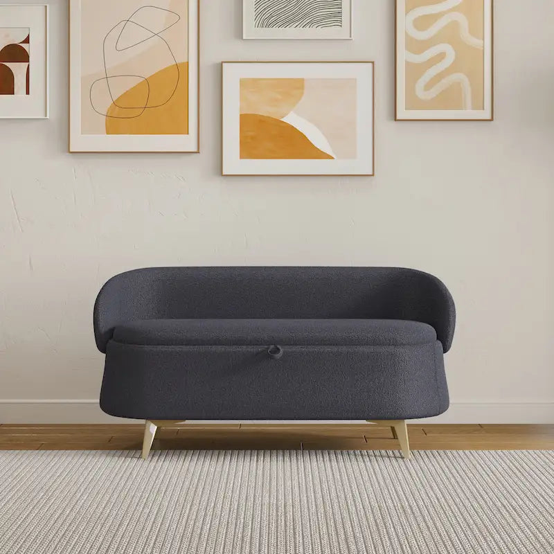 Gray Rectangular Storage Bench with Metal Legs