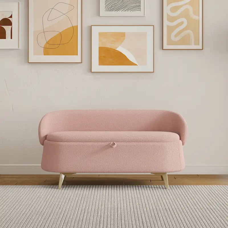 Gray Rectangular Storage Bench with Metal Legs