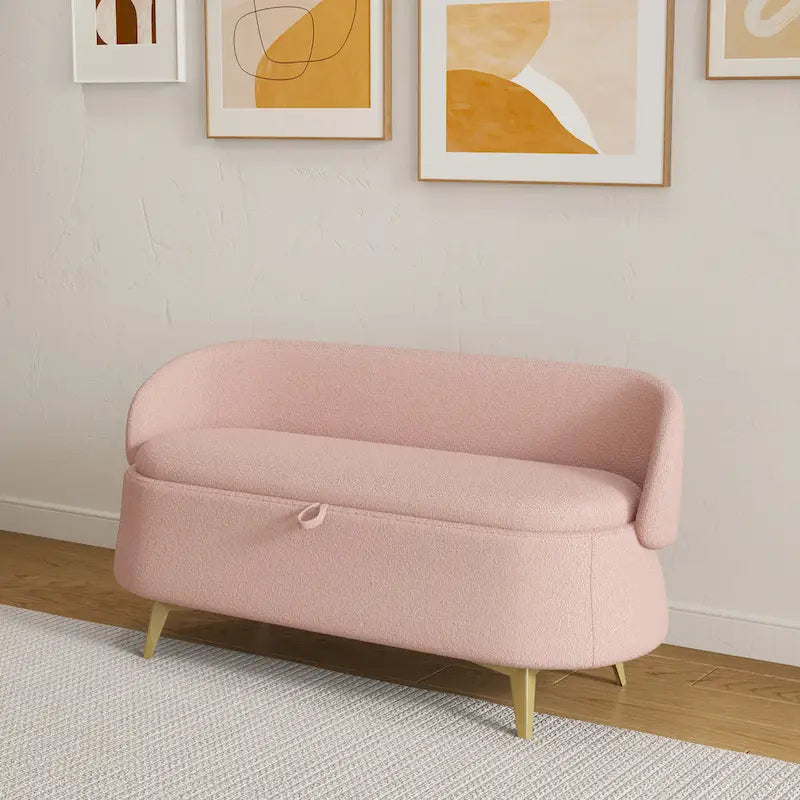 Gray Rectangular Storage Bench with Metal Legs