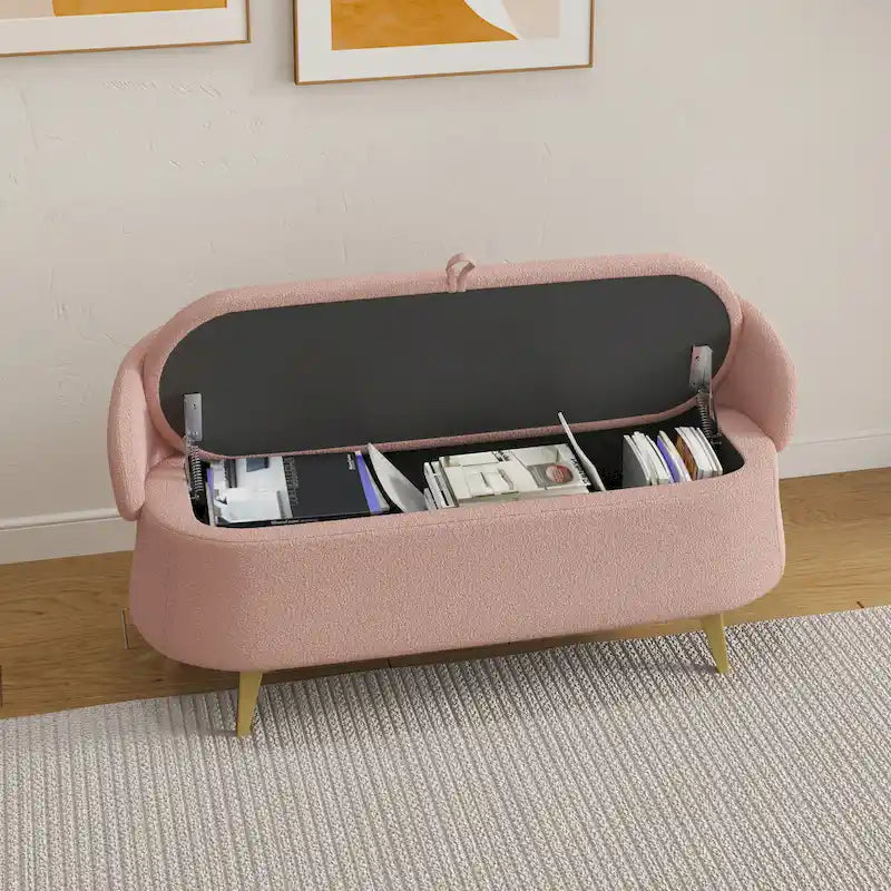 Gray Rectangular Storage Bench with Metal Legs