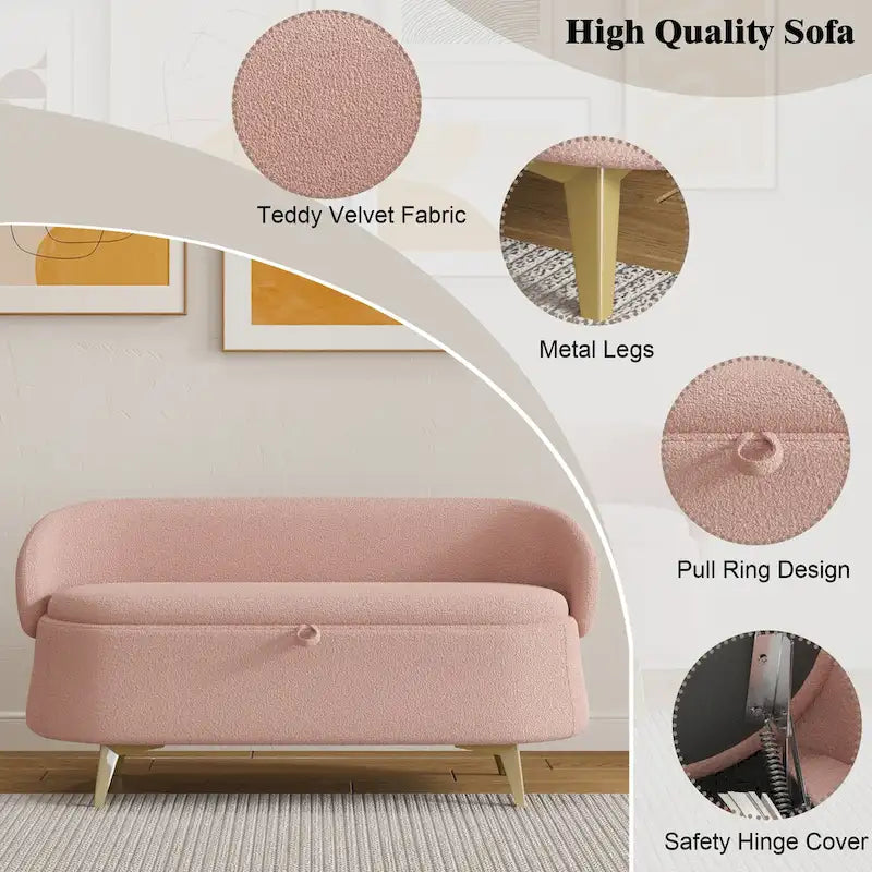 Gray Rectangular Storage Bench with Metal Legs
