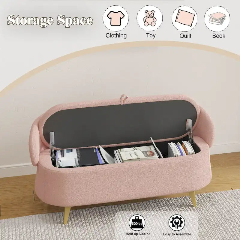 Gray Rectangular Storage Bench with Metal Legs
