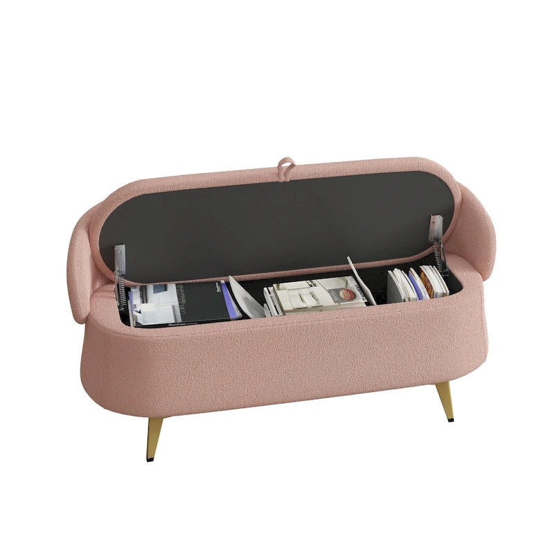 Gray Rectangular Storage Bench with Metal Legs