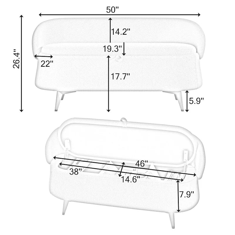Gray Rectangular Storage Bench with Metal Legs