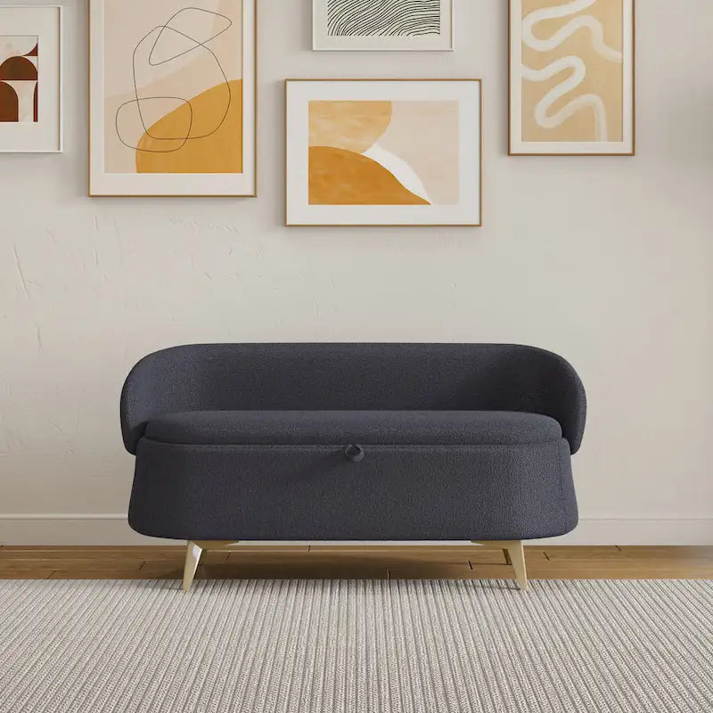 Gray Rectangular Storage Bench with Metal Legs