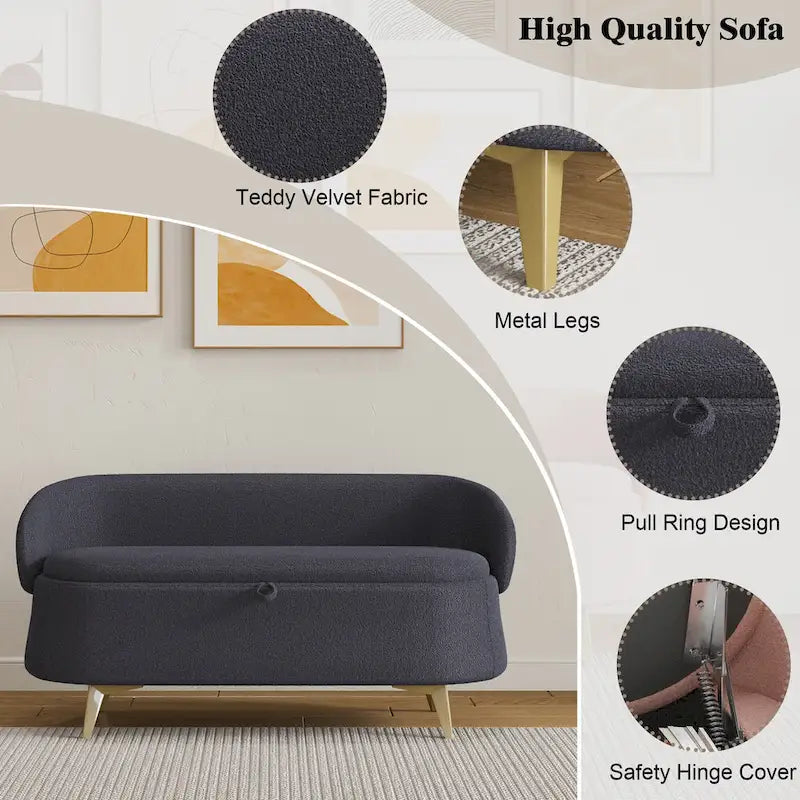 Gray Rectangular Storage Bench with Metal Legs