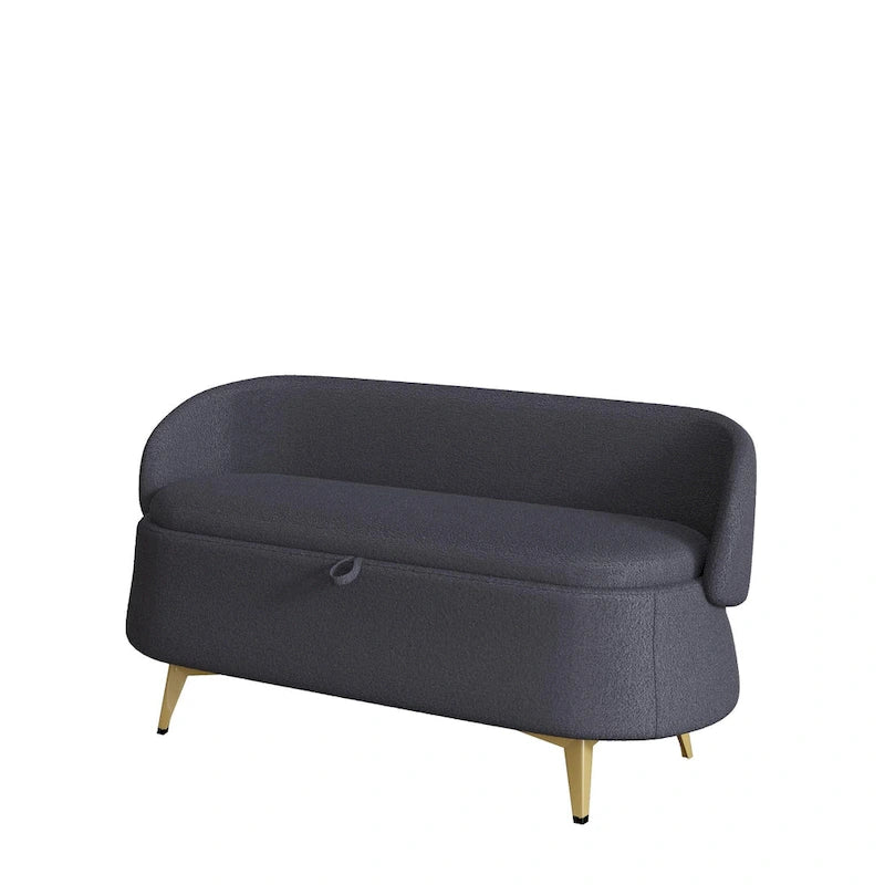 Gray Rectangular Storage Bench with Metal Legs