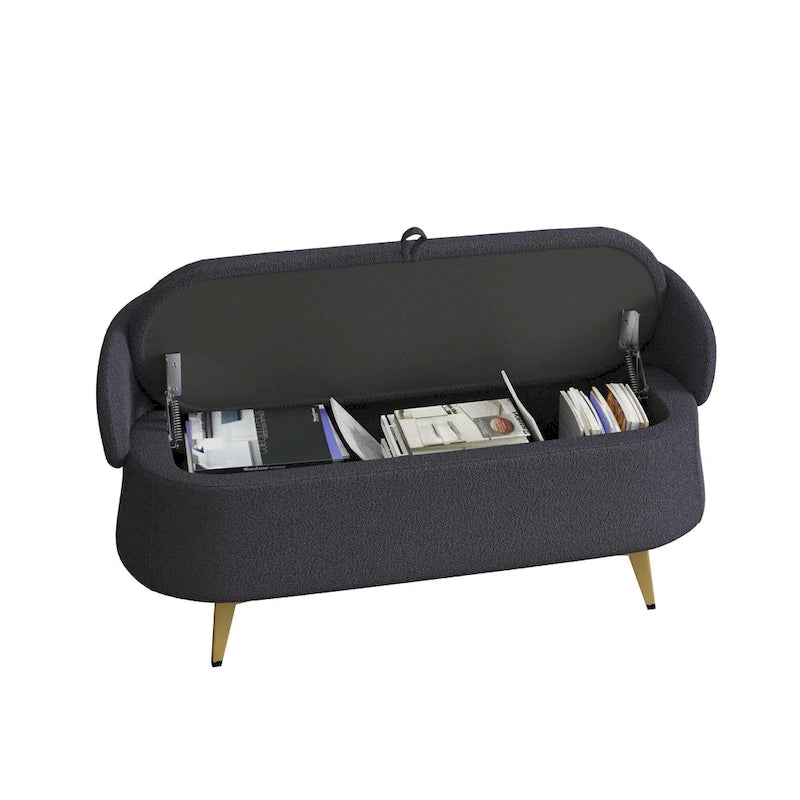 Gray Rectangular Storage Bench with Metal Legs