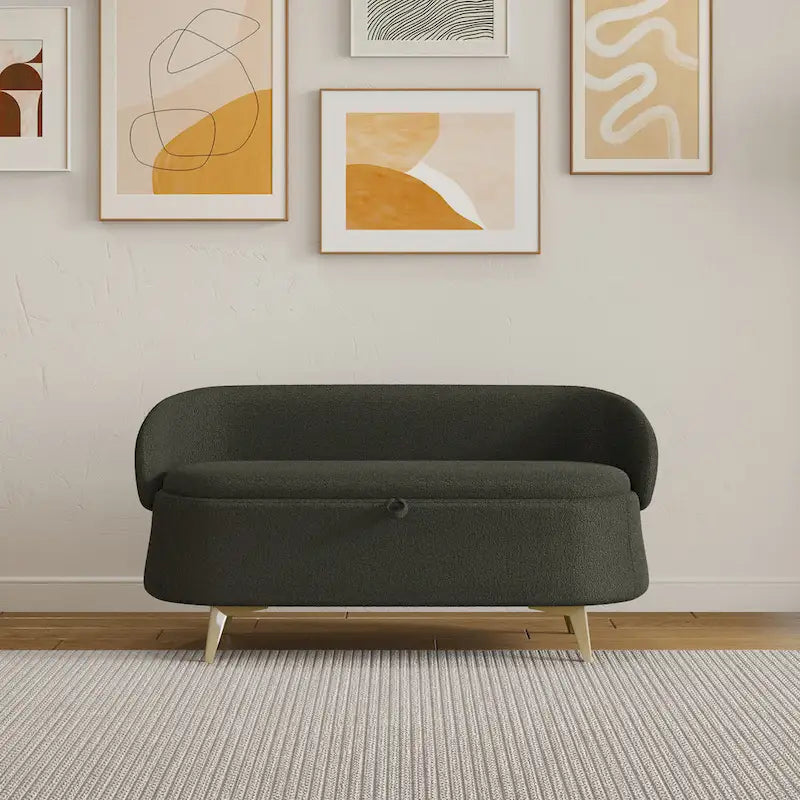 Gray Rectangular Storage Bench with Metal Legs