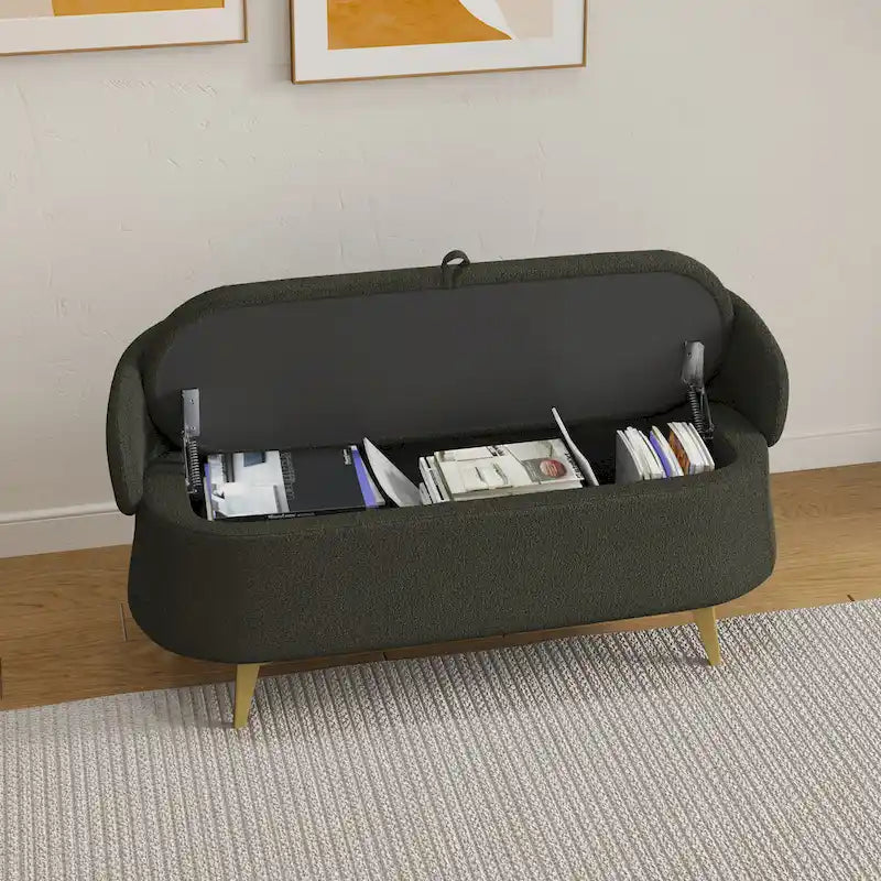Gray Rectangular Storage Bench with Metal Legs