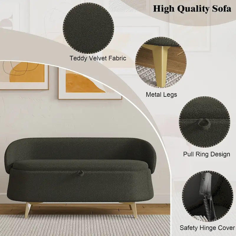 Gray Rectangular Storage Bench with Metal Legs