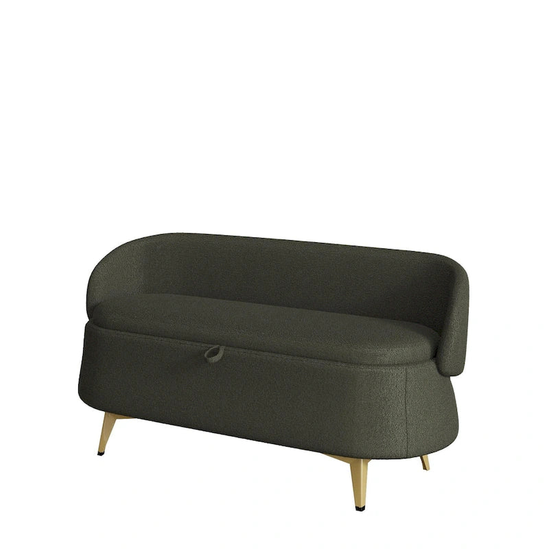 Gray Rectangular Storage Bench with Metal Legs