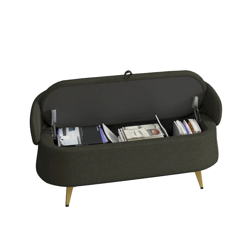 Gray Rectangular Storage Bench with Metal Legs