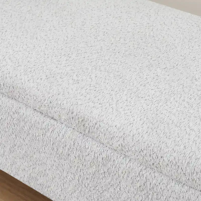 Beige Lamb Fleece Storage Bench with Rounded Sides