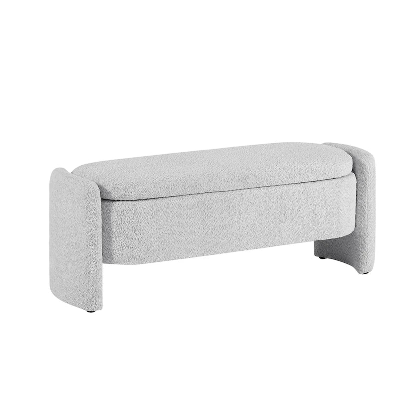 Beige Lamb Fleece Storage Bench with Rounded Sides