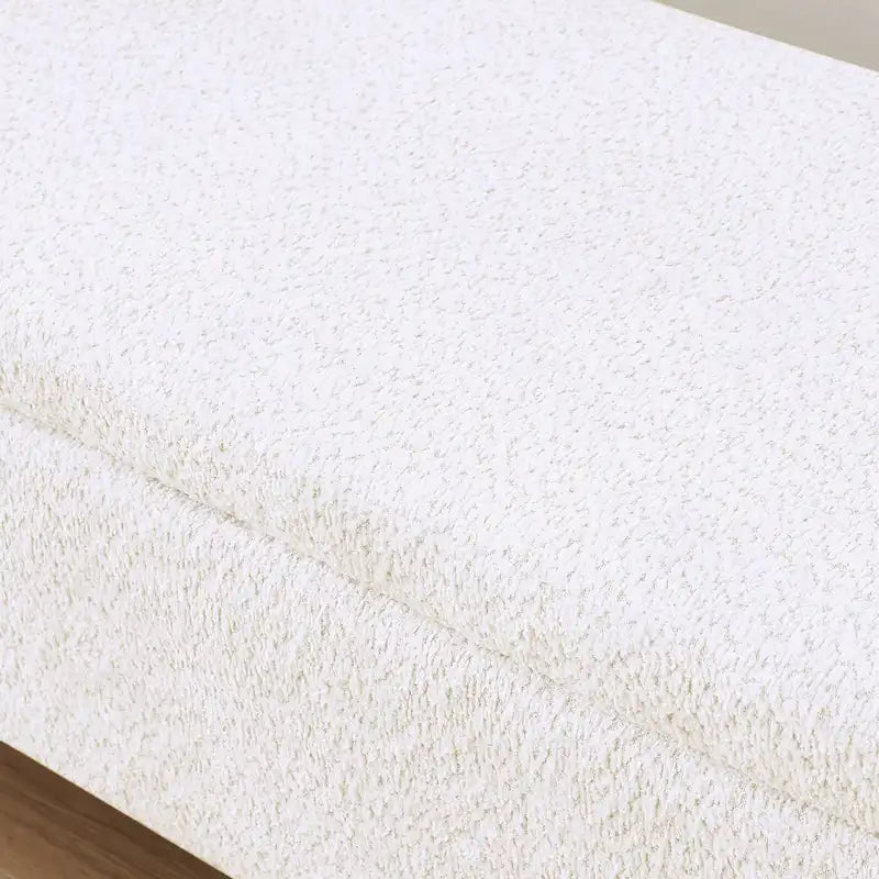 Beige Lamb Fleece Storage Bench with Rounded Sides