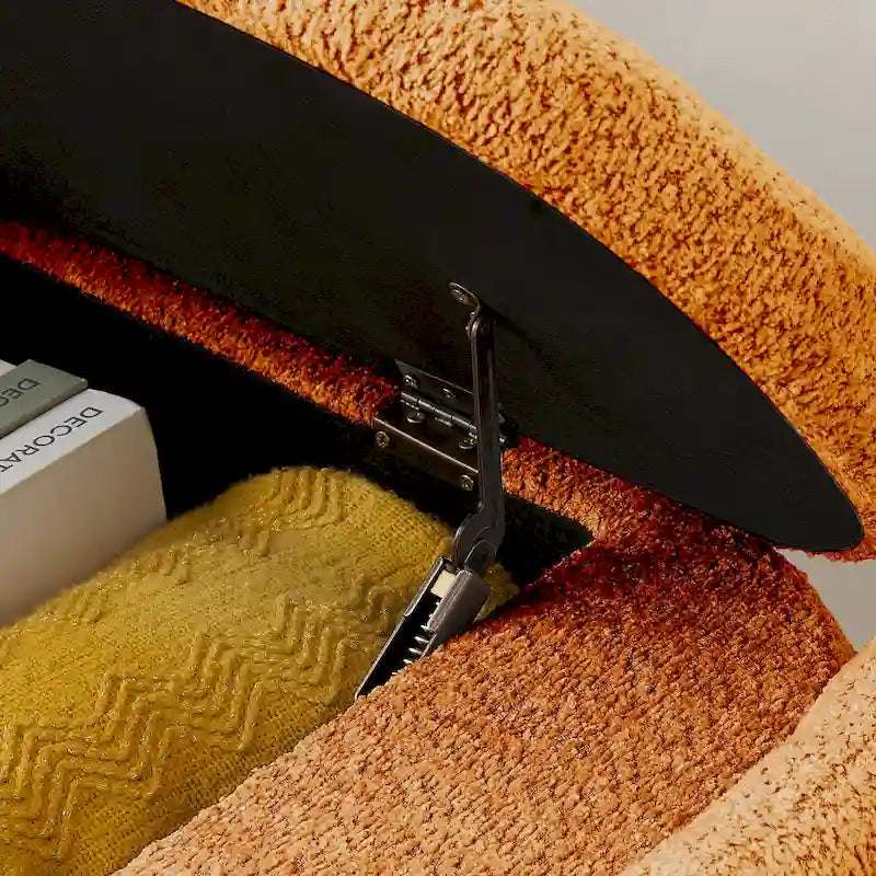 Beige Lamb Fleece Storage Bench with Rounded Sides