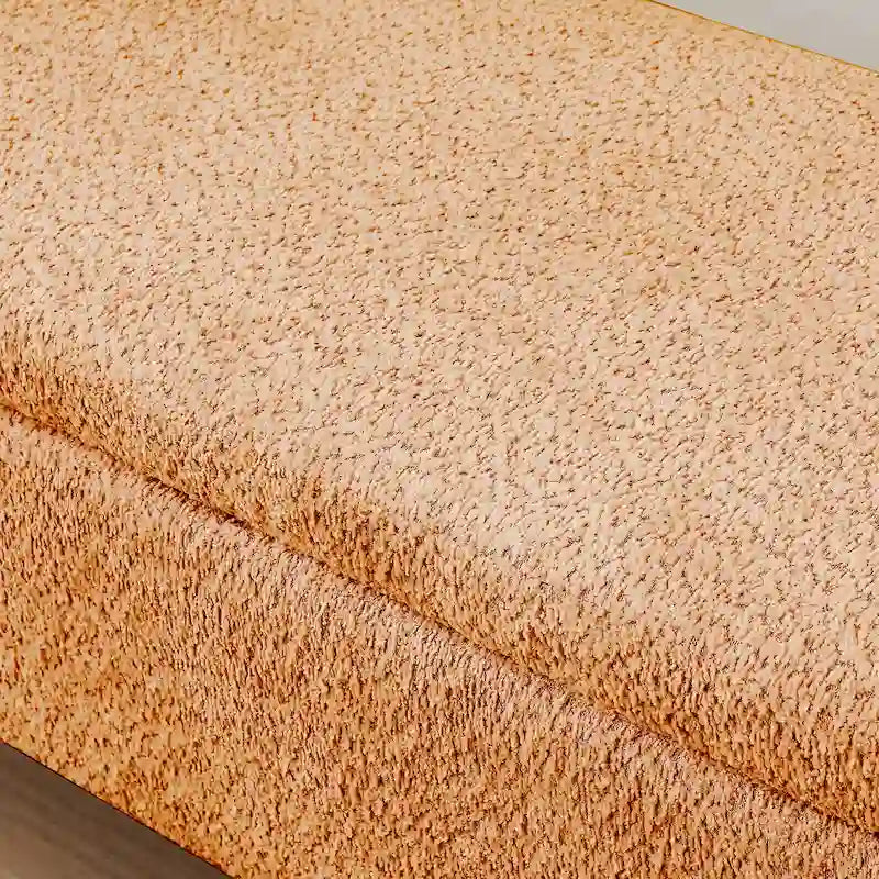 Beige Lamb Fleece Storage Bench with Rounded Sides