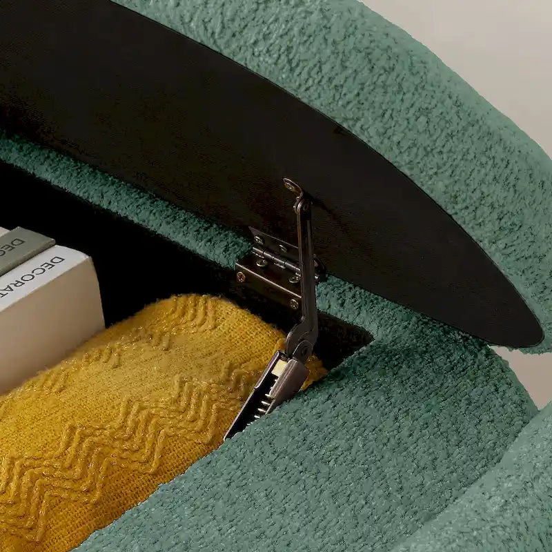 Beige Lamb Fleece Storage Bench with Rounded Sides