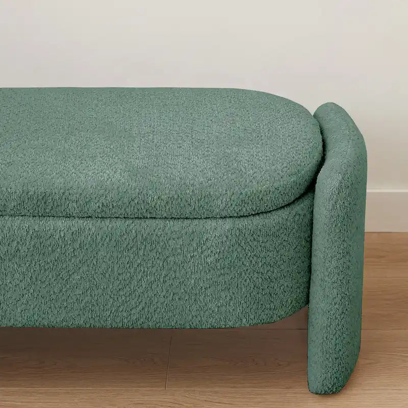 Beige Lamb Fleece Storage Bench with Rounded Sides
