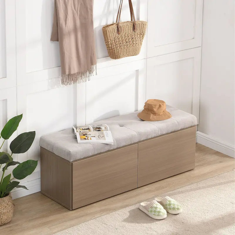 Upholstered Shoe Storage Bench with Cushioned Seat - 49 Inch