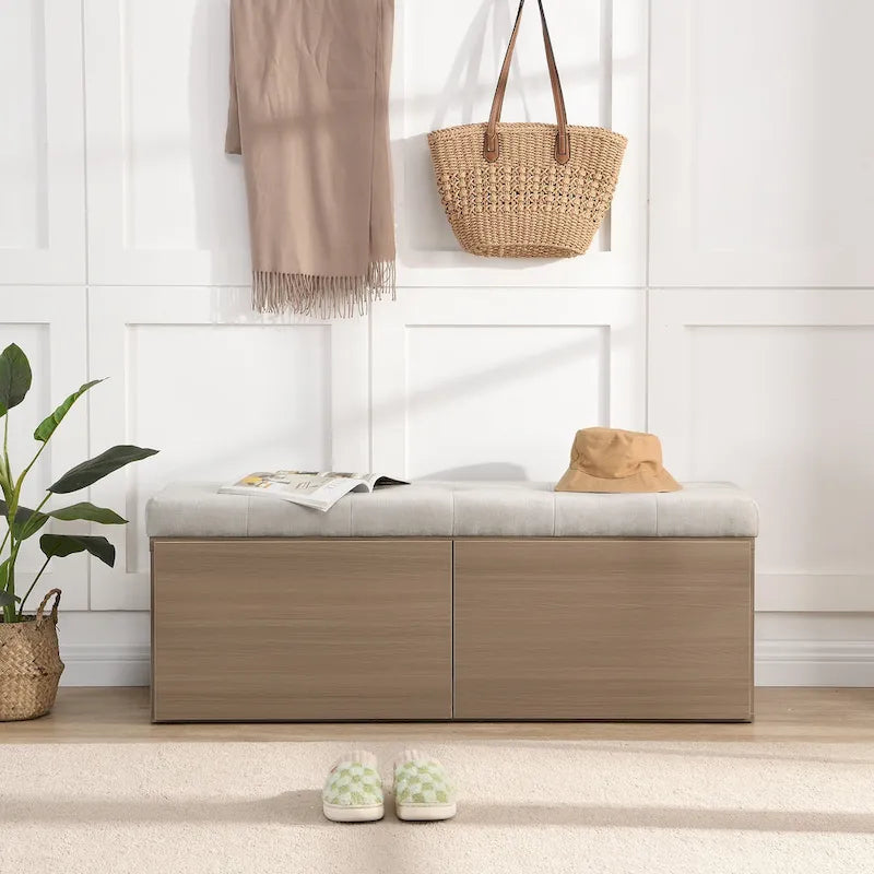 Upholstered Shoe Storage Bench with Cushioned Seat - 49 Inch