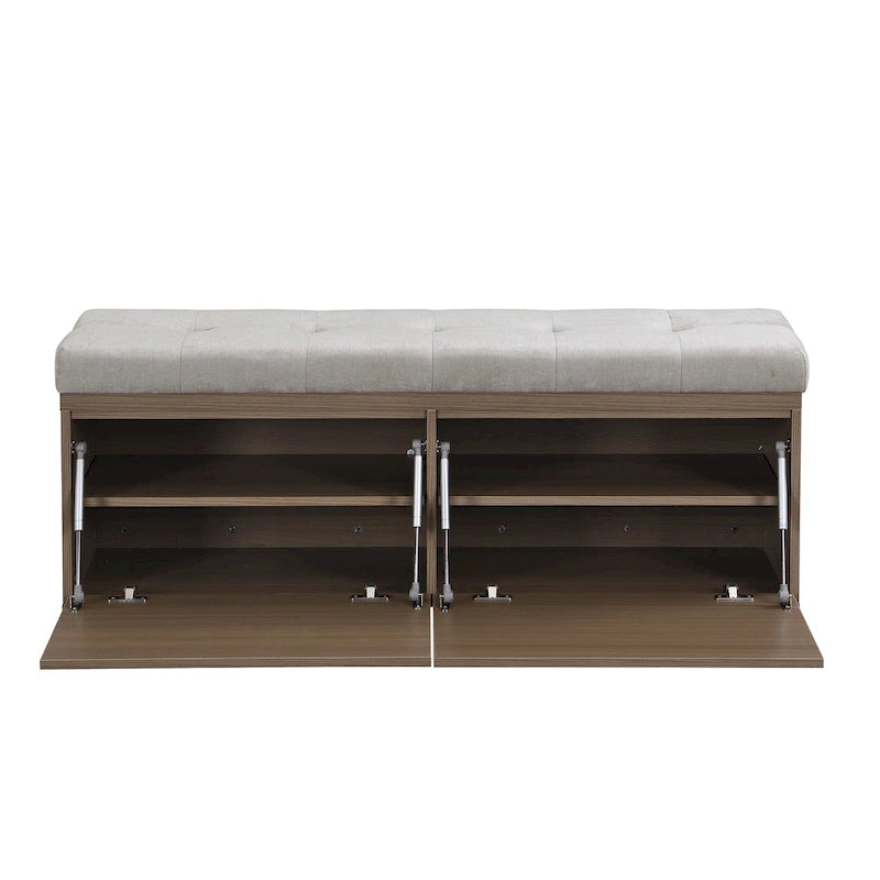 Upholstered Shoe Storage Bench with Cushioned Seat - 49 Inch