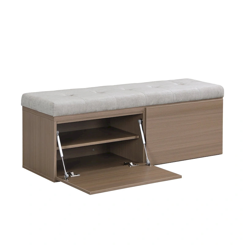 Upholstered Shoe Storage Bench with Cushioned Seat - 49 Inch