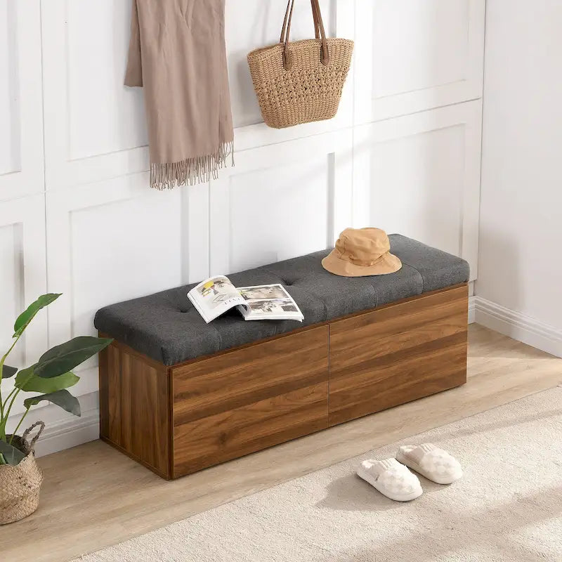 Upholstered Shoe Storage Bench with Cushioned Seat - 49 Inch
