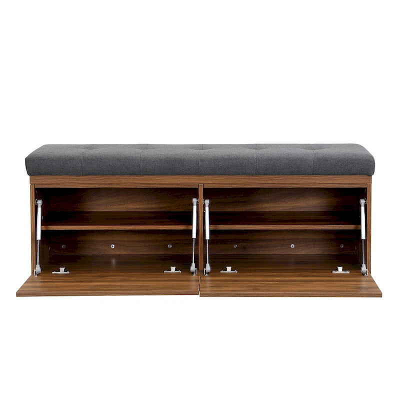 Upholstered Shoe Storage Bench with Cushioned Seat - 49 Inch