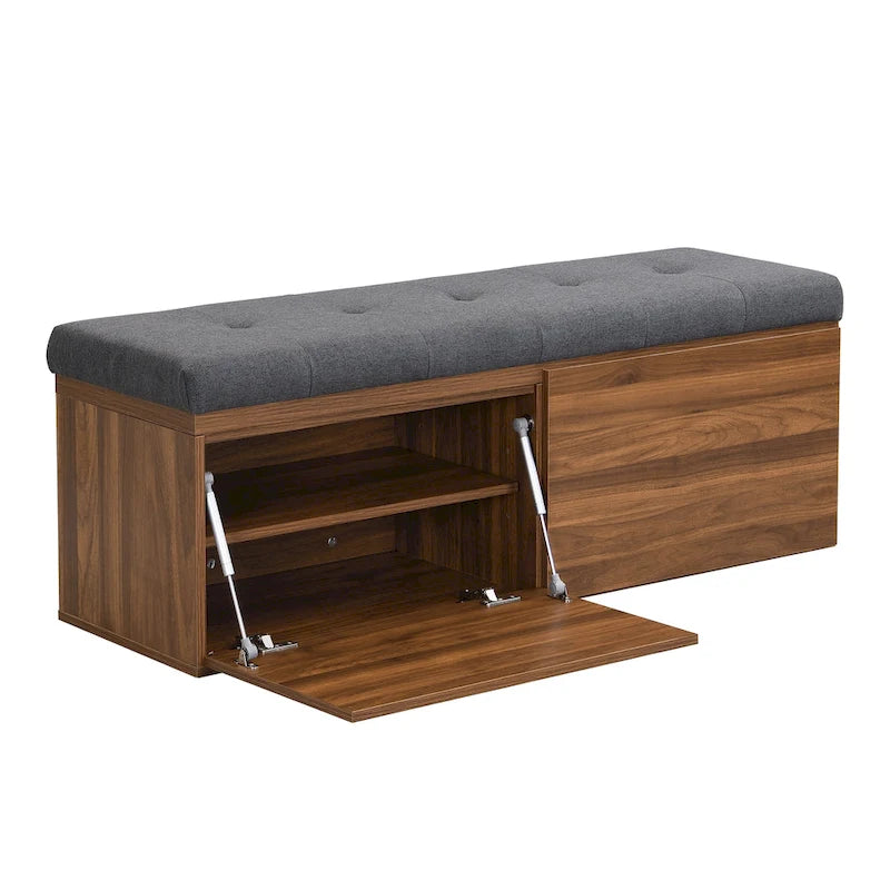 Upholstered Shoe Storage Bench with Cushioned Seat - 49 Inch