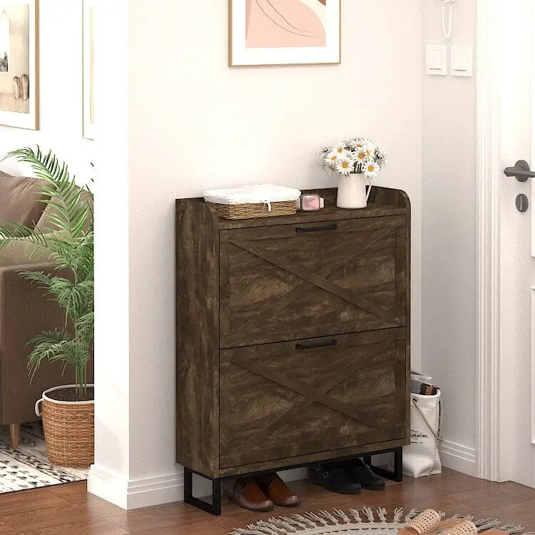 White Tall Shoe Cabinet with Drawers for 24-32 Pairs