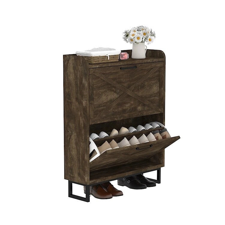 White Tall Shoe Cabinet with Drawers for 24-32 Pairs