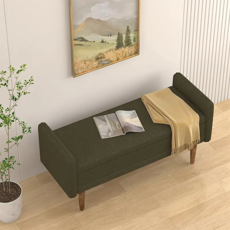 Beige Linen Storage Bench for 2-3 People