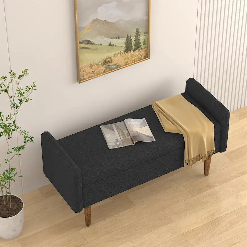 Beige Linen Storage Bench for 2-3 People
