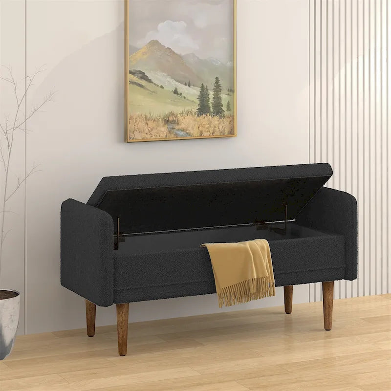 Beige Linen Storage Bench for 2-3 People