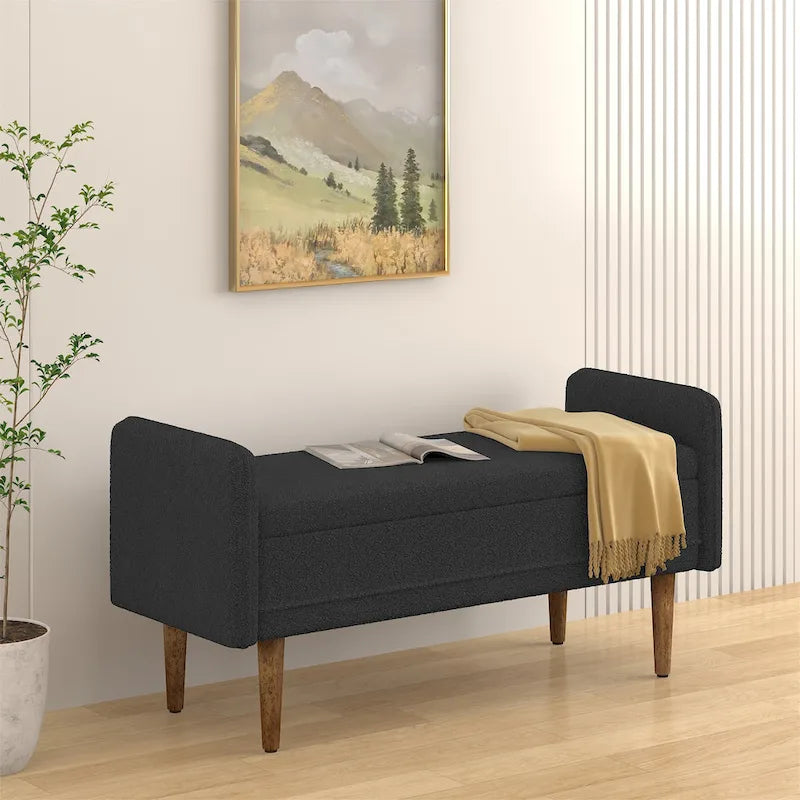 Beige Linen Storage Bench for 2-3 People