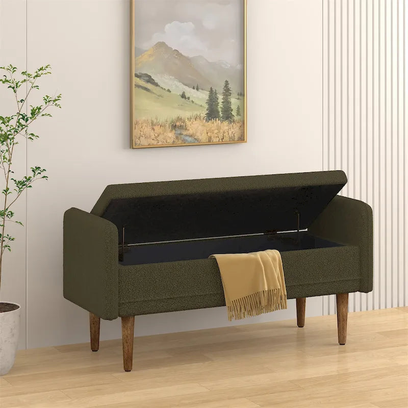 Beige Linen Storage Bench for 2-3 People