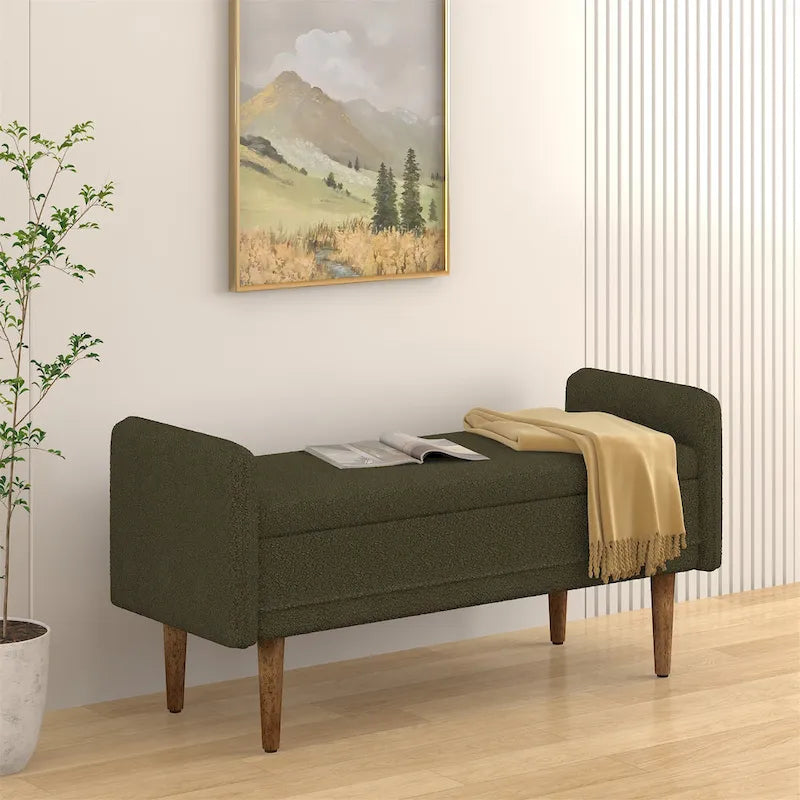 Beige Linen Storage Bench for 2-3 People