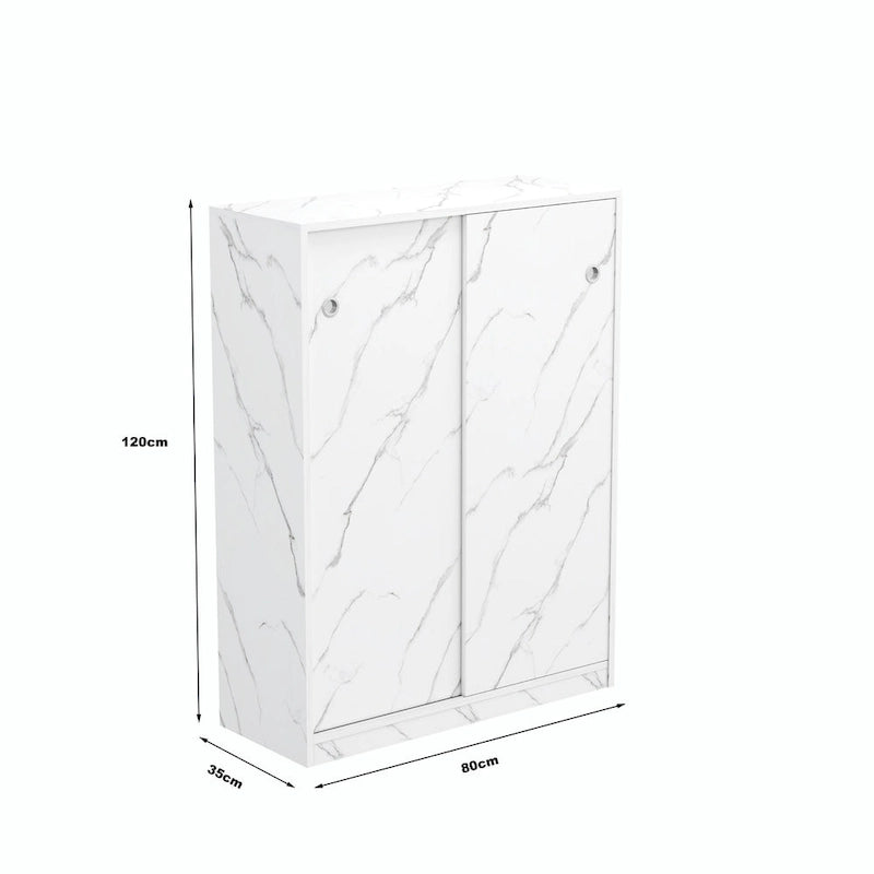 White Marble Sliding Door Shoe Cabinet with 6 Layers for 30 Pairs