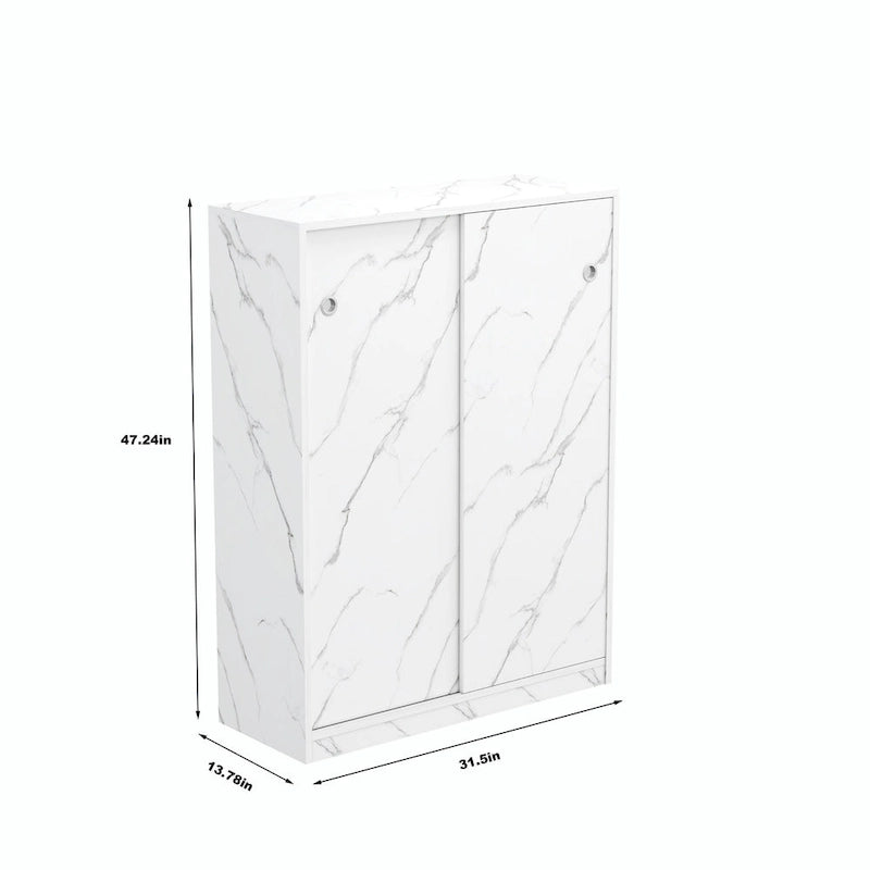 White Marble Sliding Door Shoe Cabinet with 6 Layers for 30 Pairs