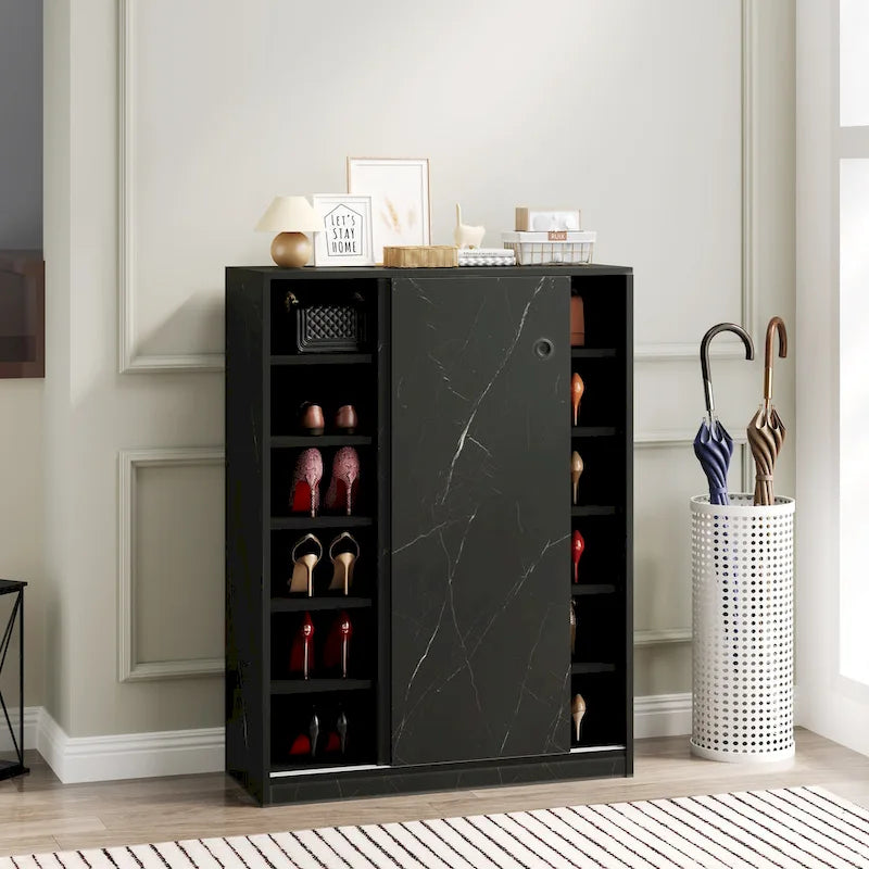 White Marble Sliding Door Shoe Cabinet with 6 Layers for 30 Pairs