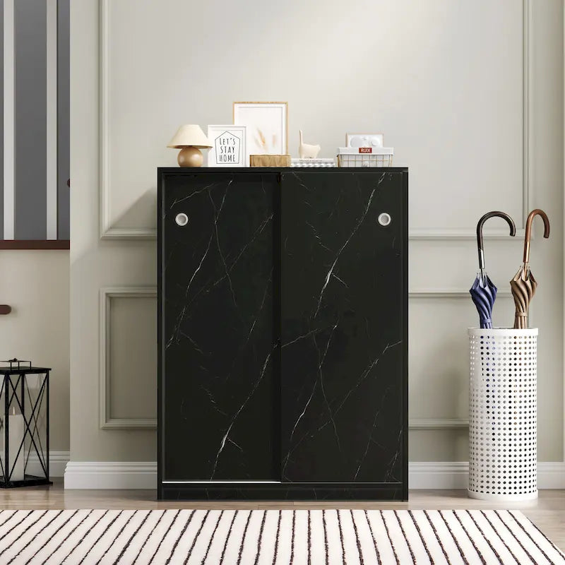 White Marble Sliding Door Shoe Cabinet with 6 Layers for 30 Pairs