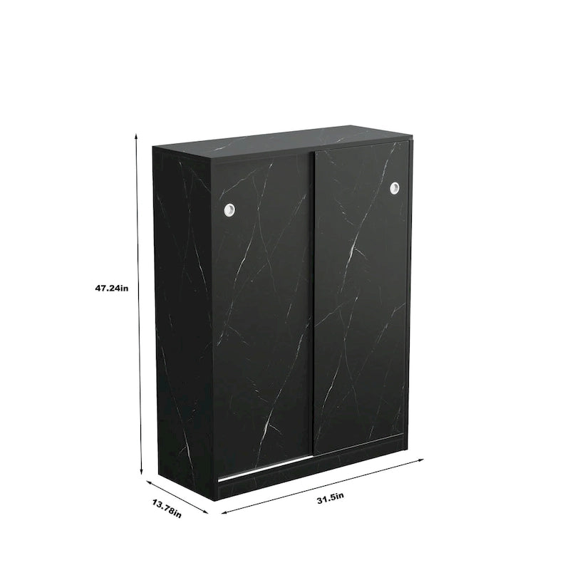 White Marble Sliding Door Shoe Cabinet with 6 Layers for 30 Pairs