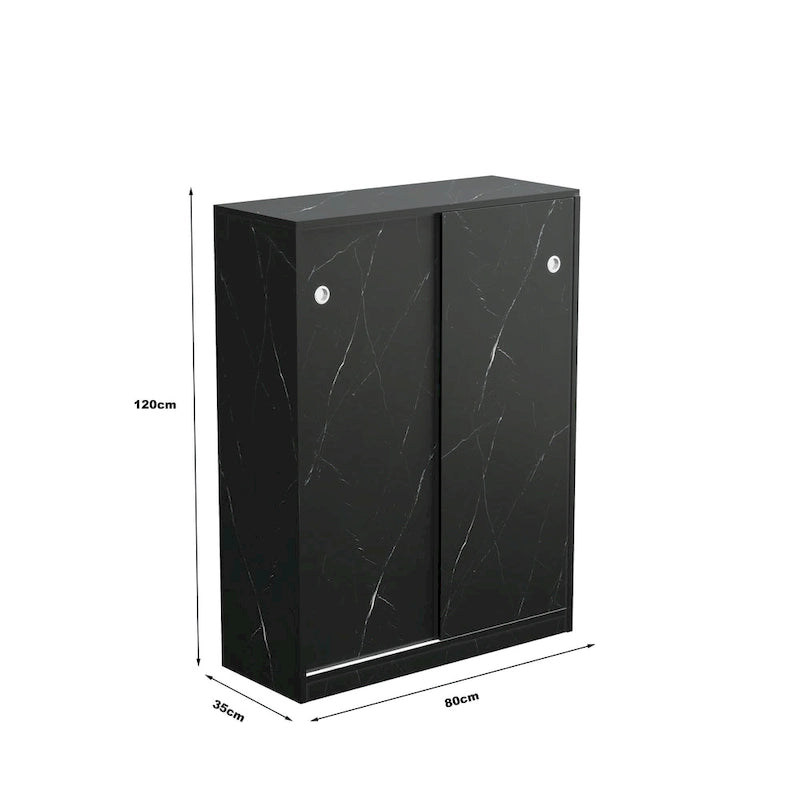 White Marble Sliding Door Shoe Cabinet with 6 Layers for 30 Pairs