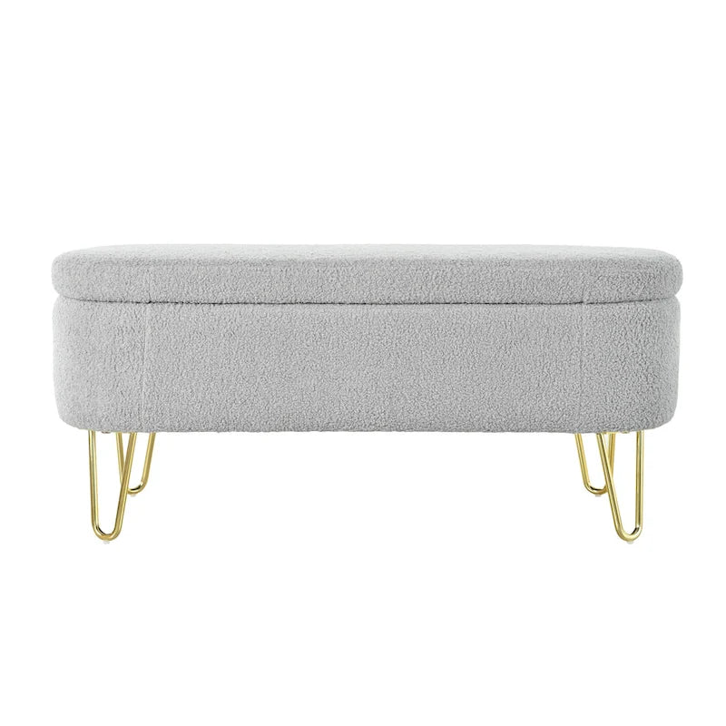 Oval Storage Bench for Living Room Bedroom End of Bed, Upholstered Storage Ottoman Entryway Bench With Metal Legs