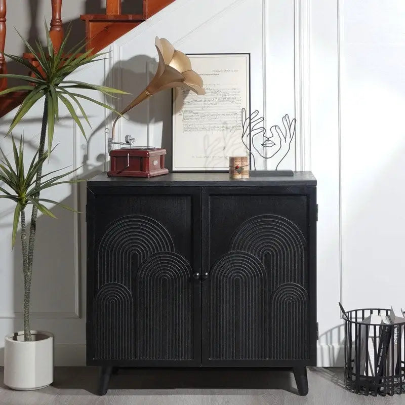 Black Wood Storage Cabinet with 2 Doors for Living Room