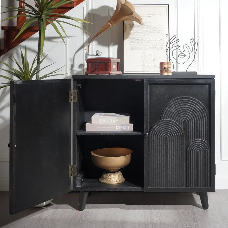 Black Wood Storage Cabinet with 2 Doors for Living Room