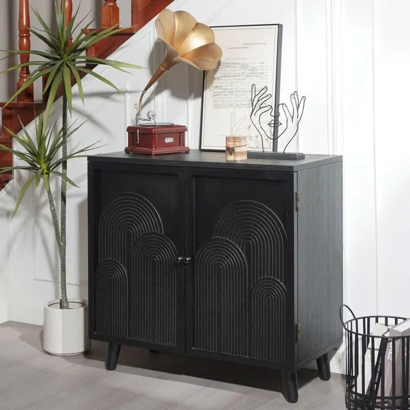 Black Wood Storage Cabinet with 2 Doors for Living Room